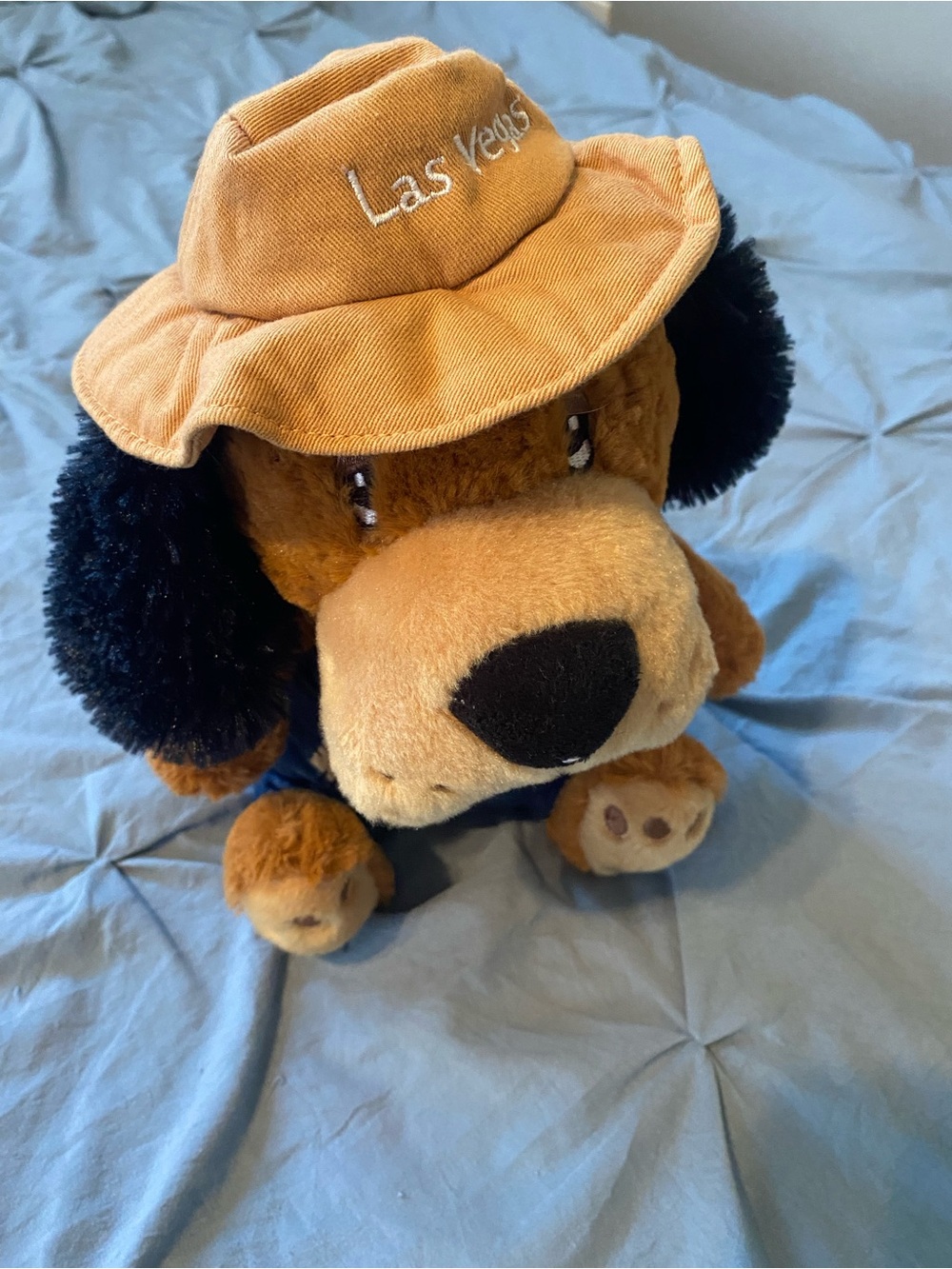 Brown Plush Dog Toy with Tan 'Las Vegas' Hat - Soft Cuddly Puppy